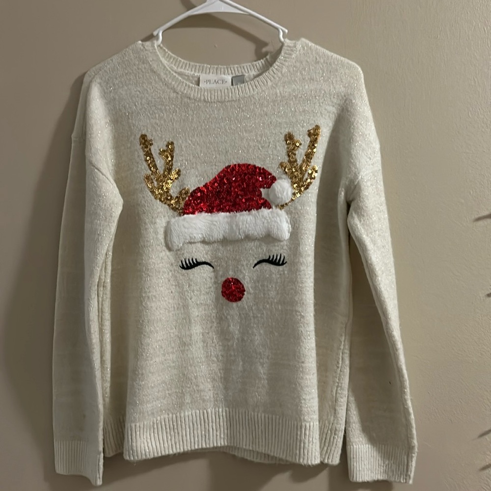 Children’s place cream sweater festive reindeer